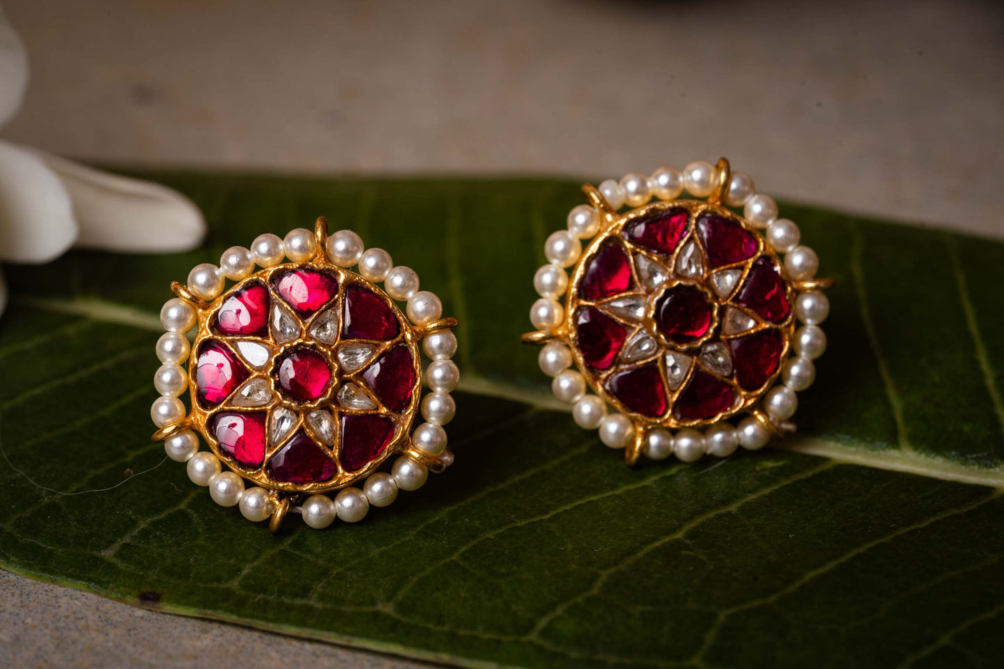 Red Kundan Studs
