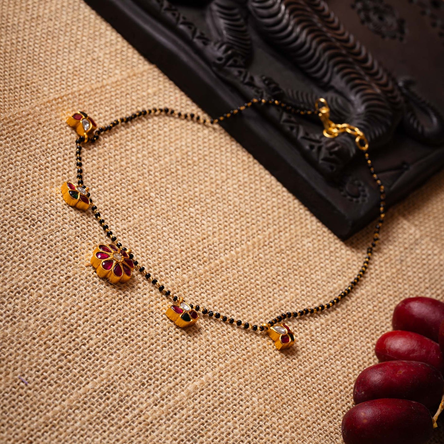 Kundan Charms Black Beads Chain