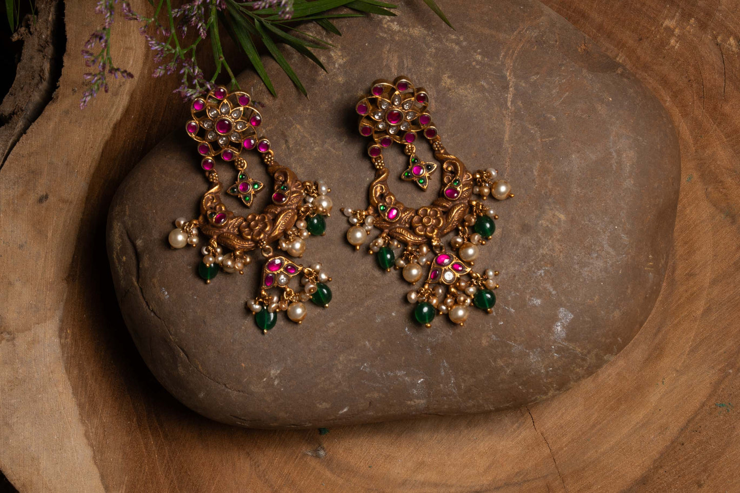 Floral Kundan Antique Chandbali's