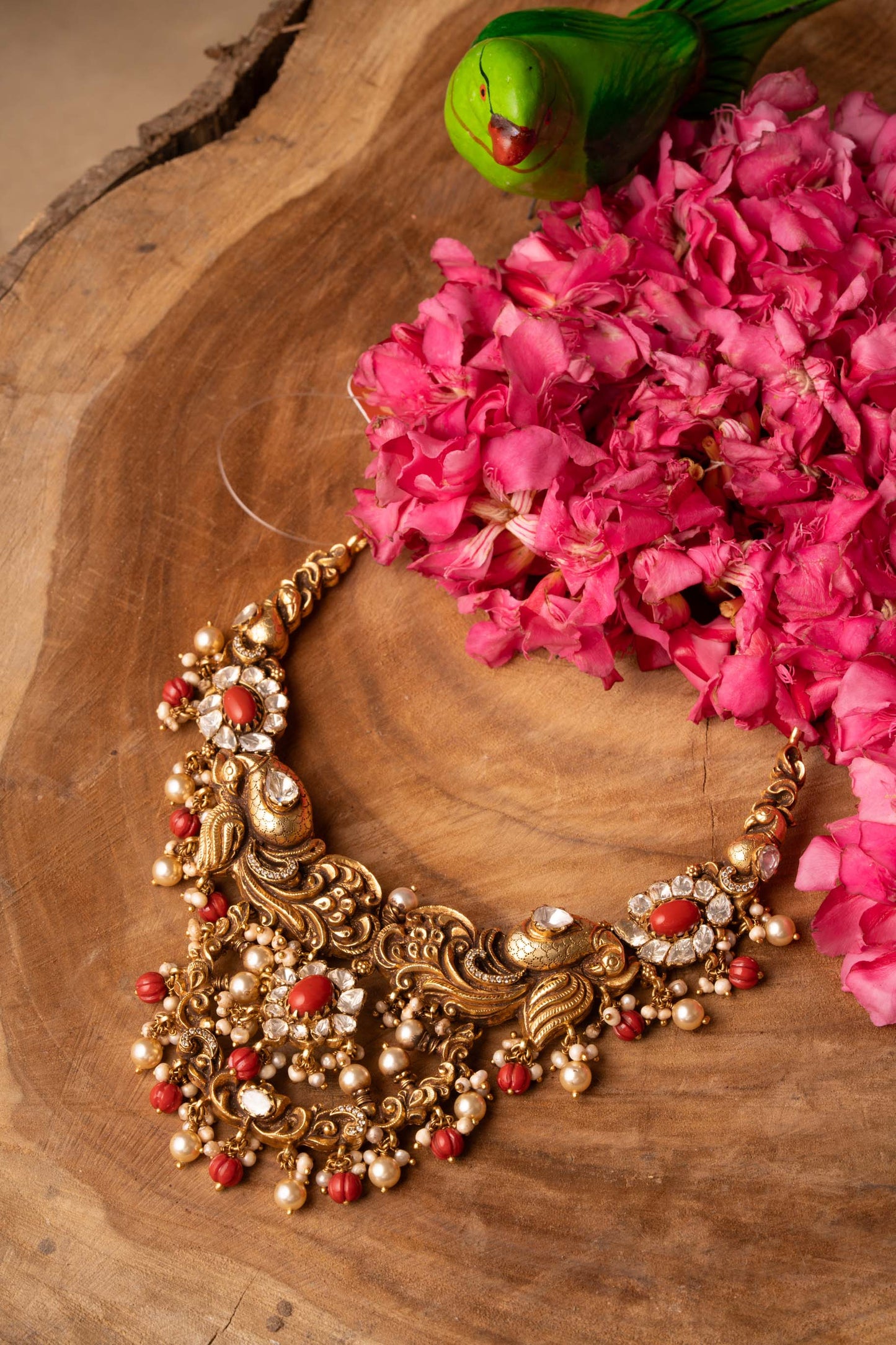 Coral Moissanite Antique Necklace