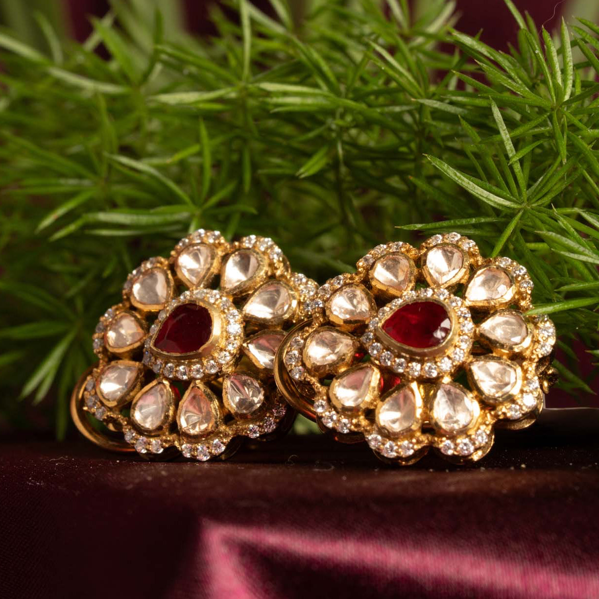 Red Polki Studs