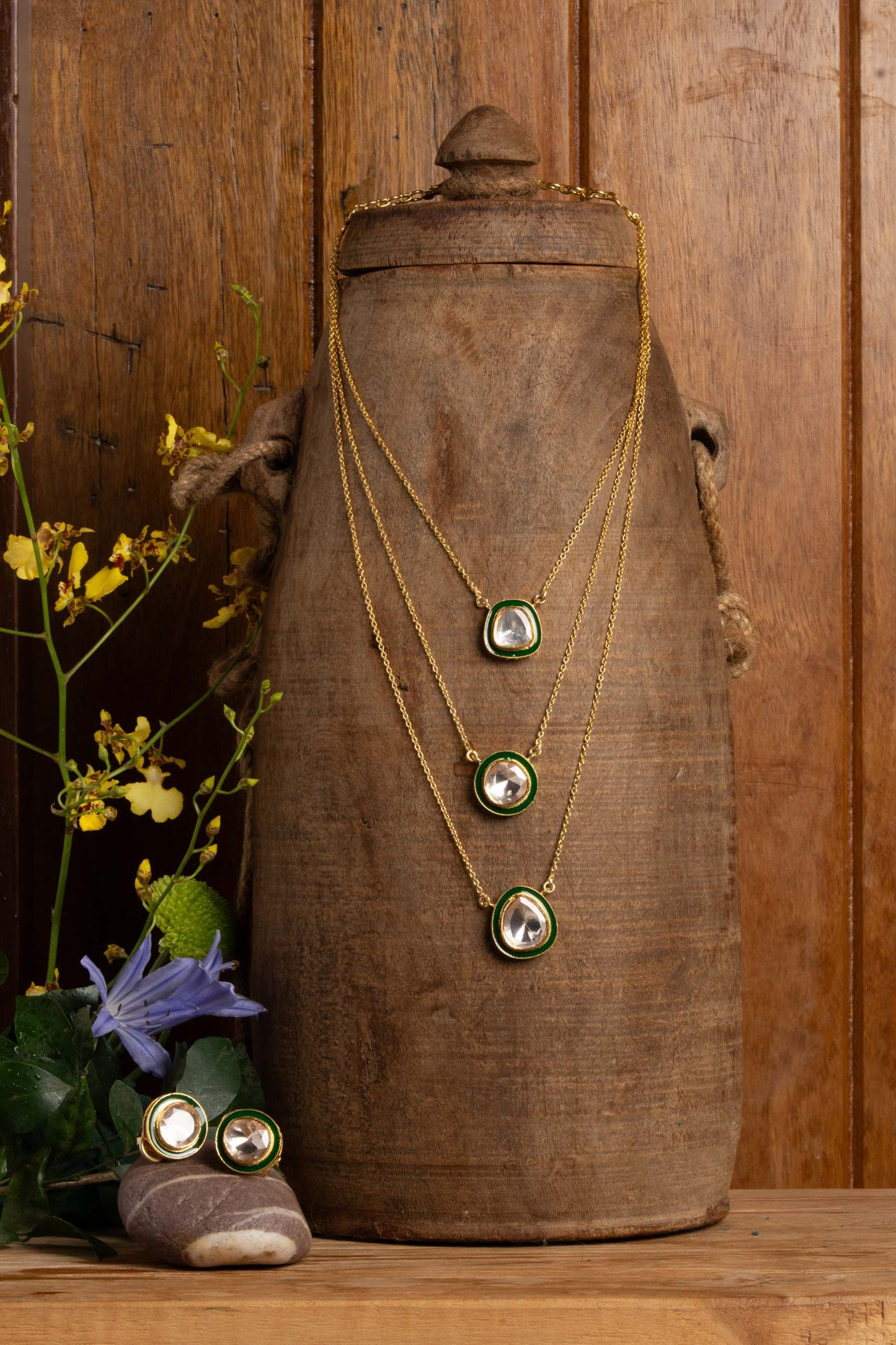 Polki Green enamel Studs