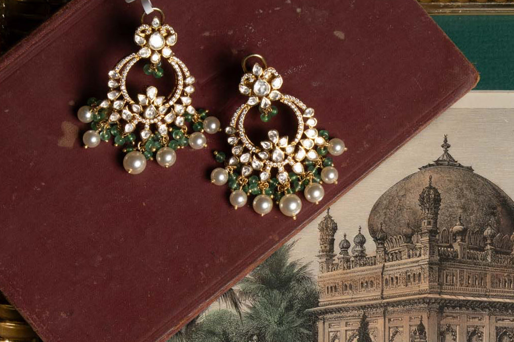 Polki Bali Earrings With Pearl Drops