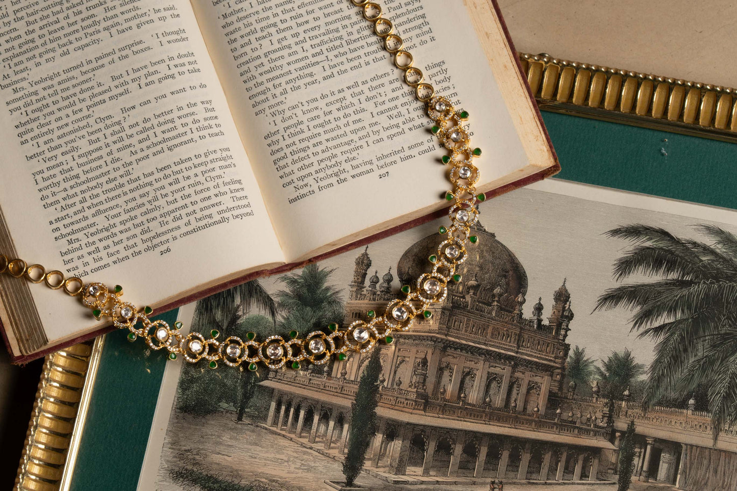 Polki Necklace with Green drops