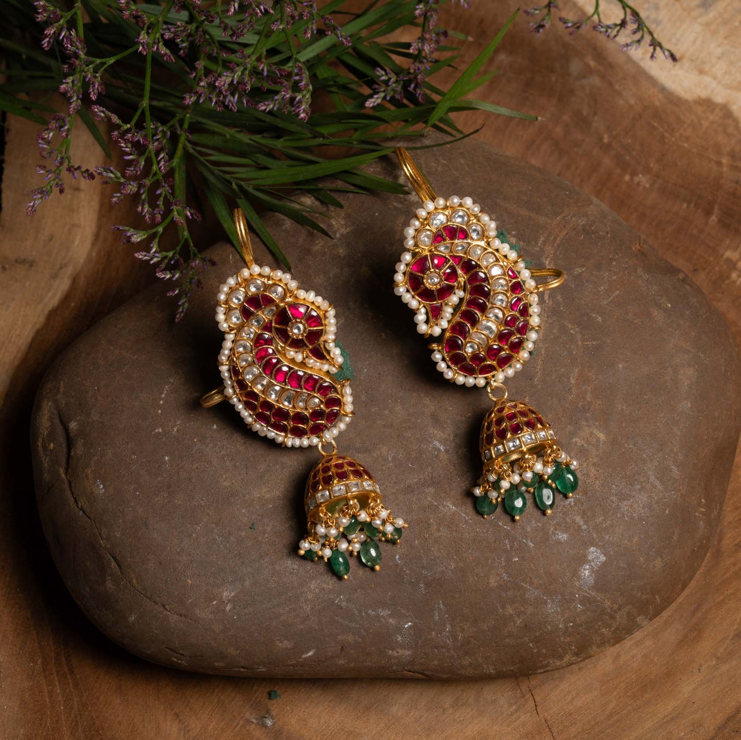Peacock Kundan Earcuff Jhumkas