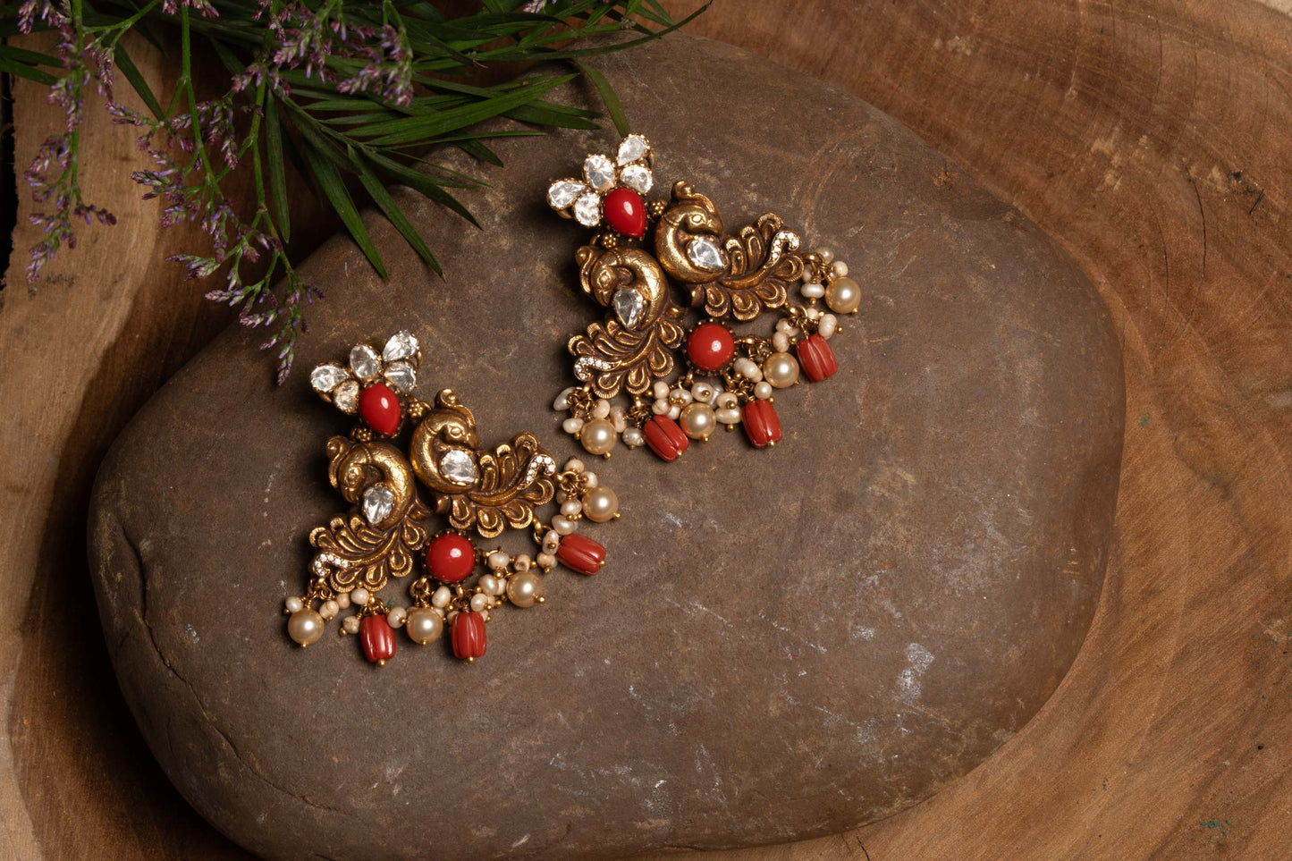 Coral Antique Moissanite Chandbali's