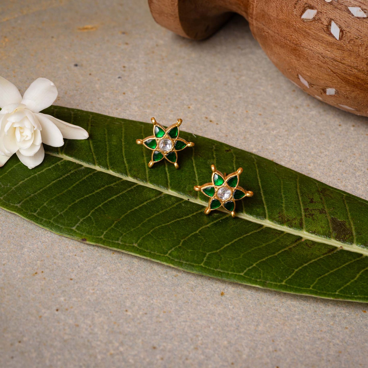 Green Kundan Studs