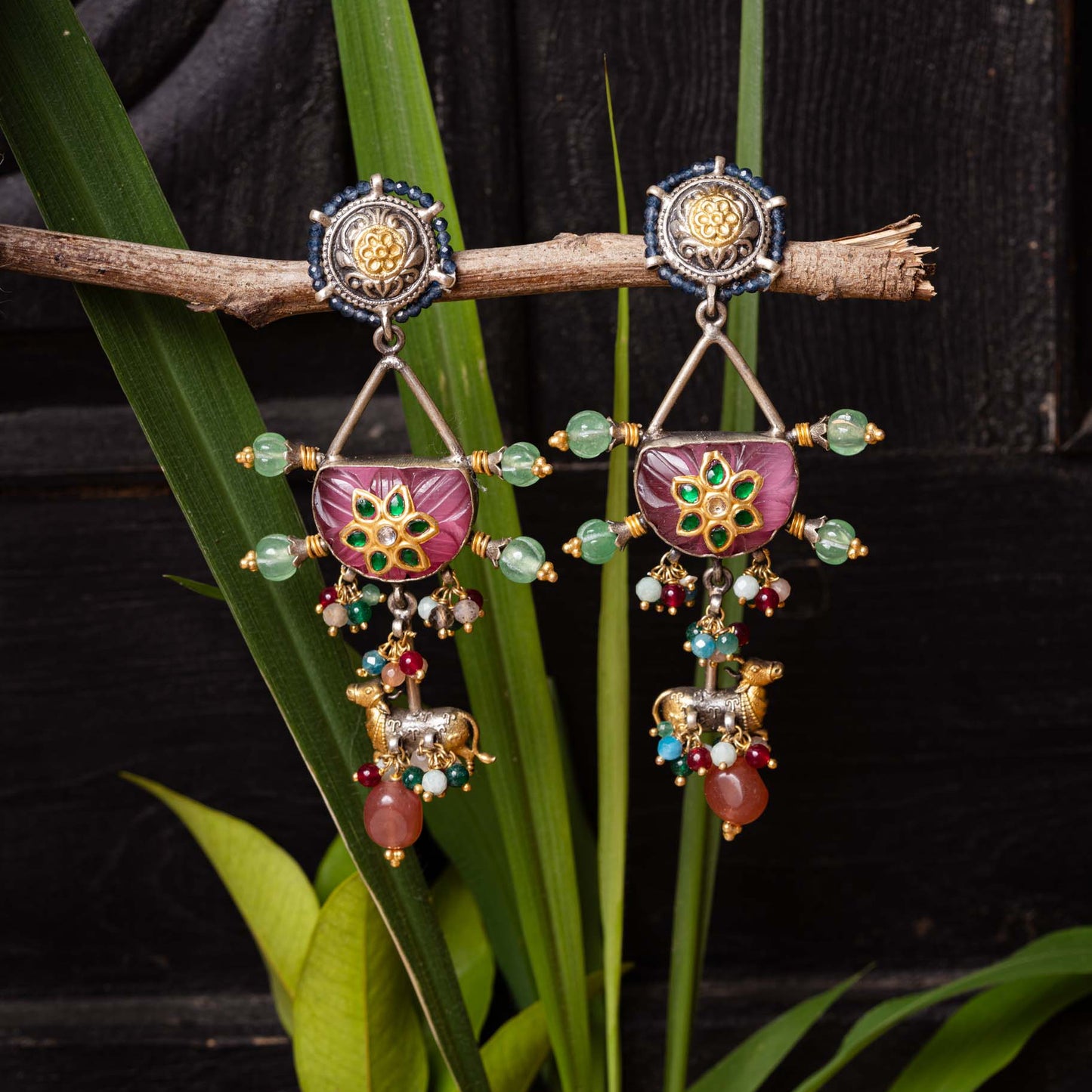 Dual Tone Red stone Chandbali's