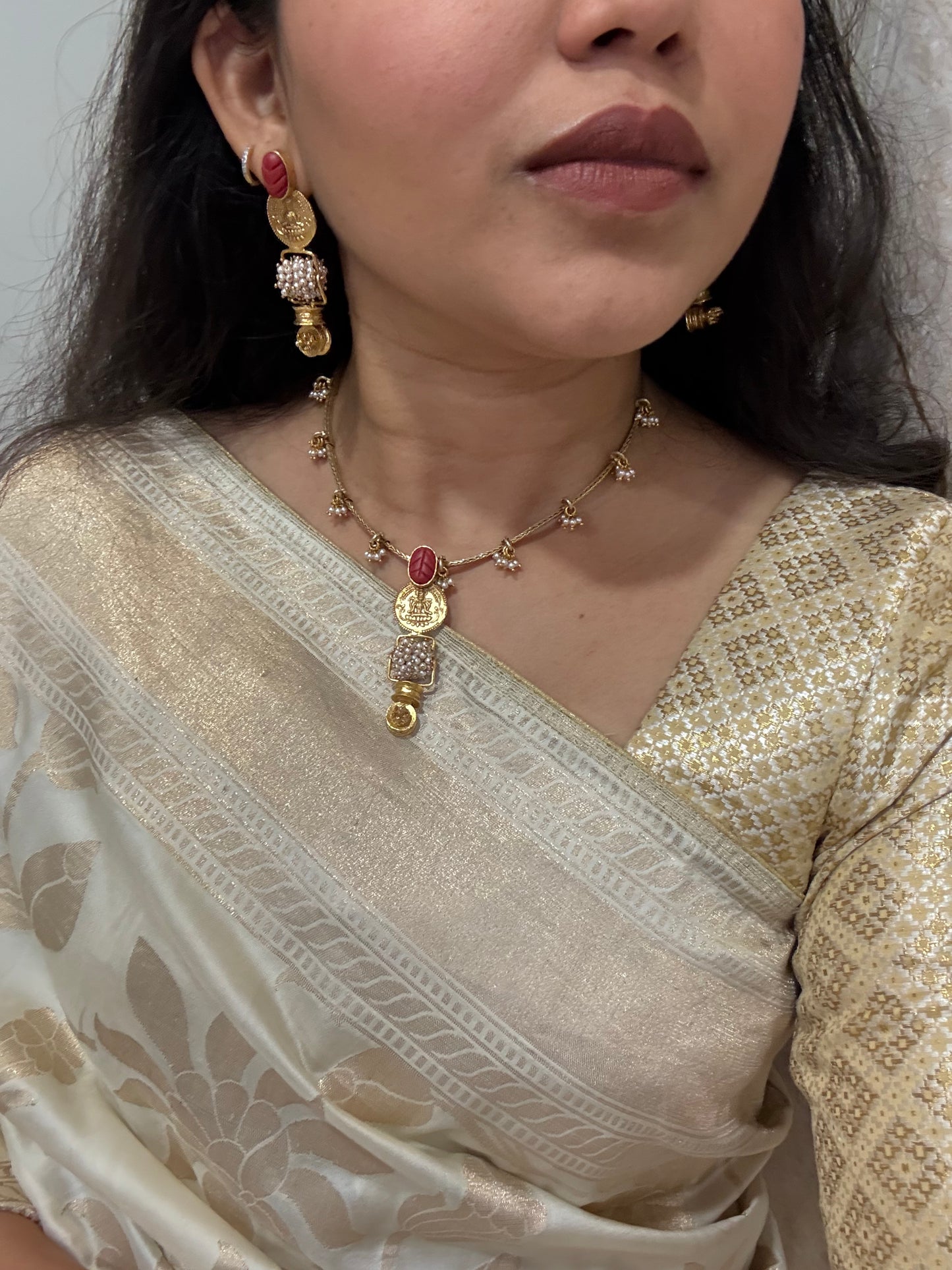 Antique Coral Lakshmi Kasu Earring