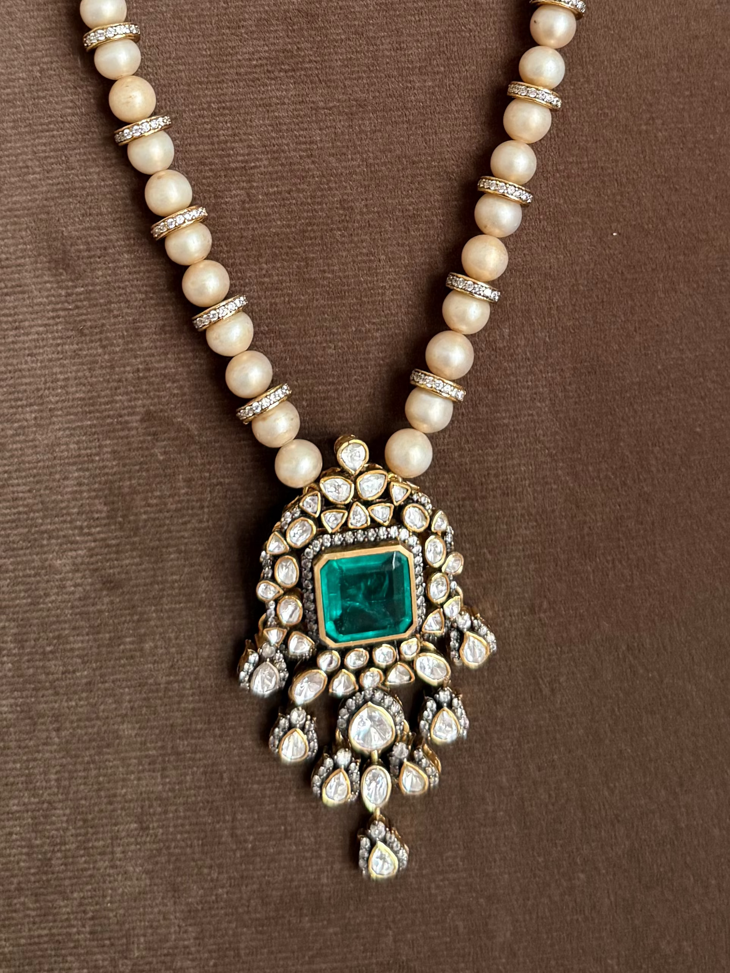 Victorian Moissanite Emerald Dollar with Fresh water Petals