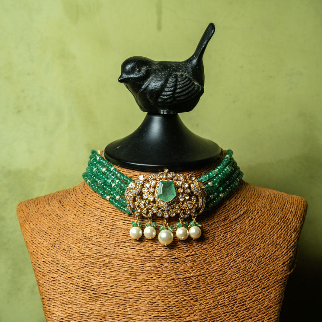 Green beads Polki chocker