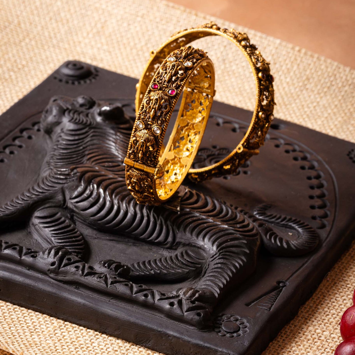 Lakshmi Antique with Red Kundan Bangles