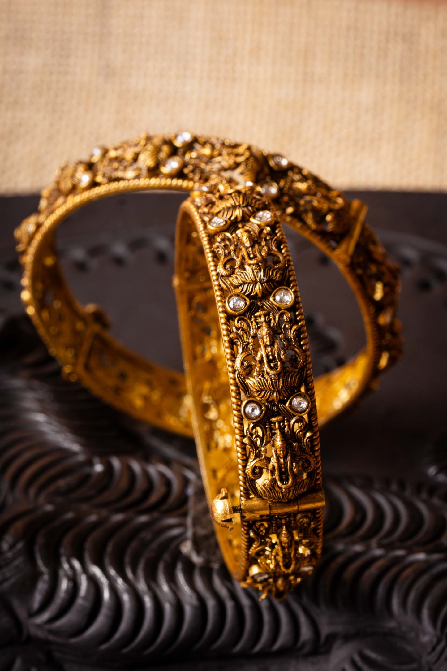Lakshmi Antique with White Kundan Bangles
