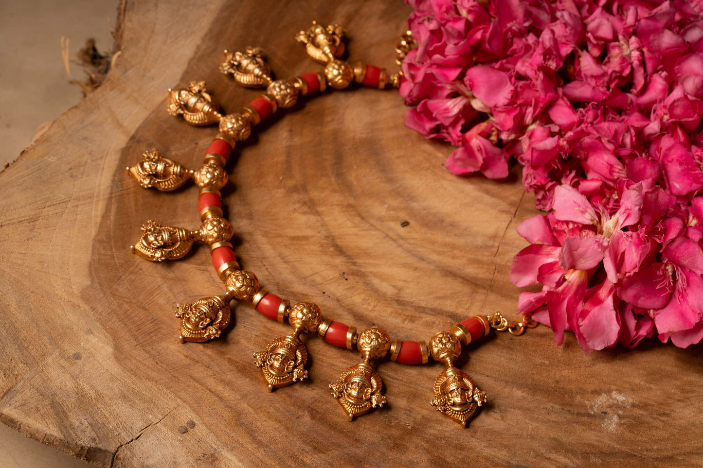 Antique Govinda Motifs Necklace with Corals Beads