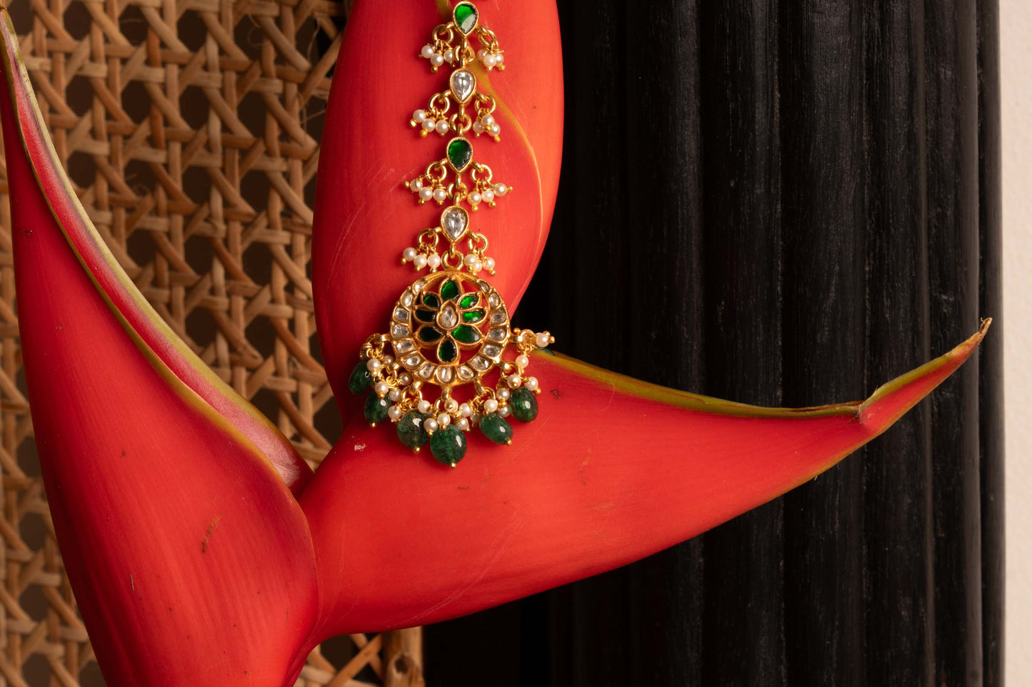 Green Kundan Maangtikka