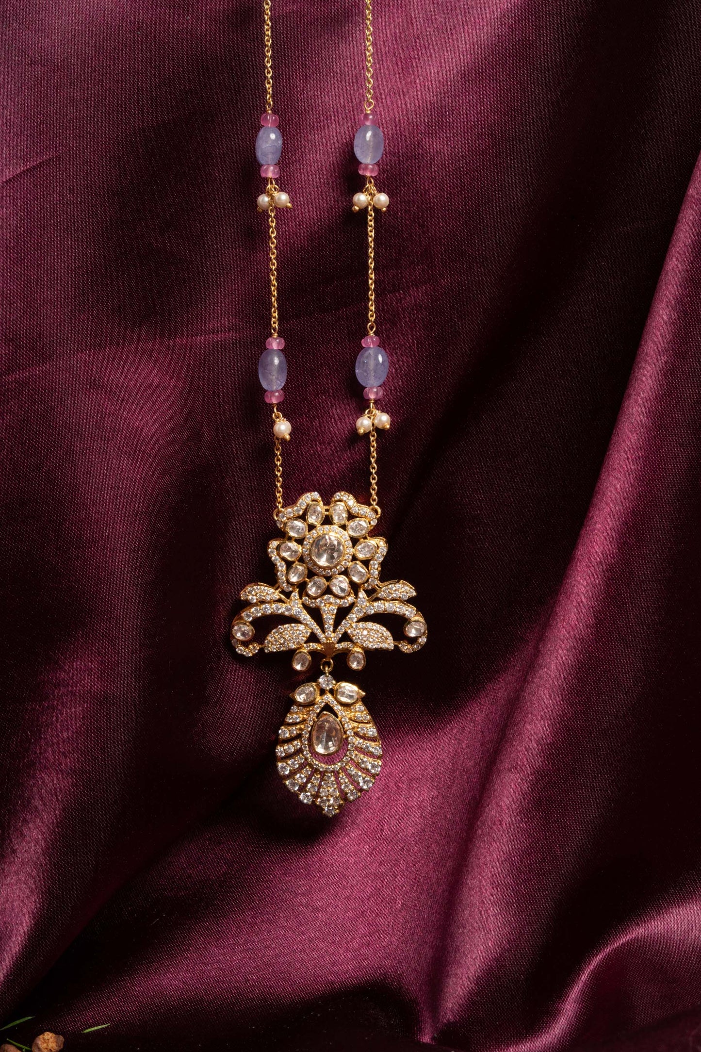 Floral Polki Drop Chain