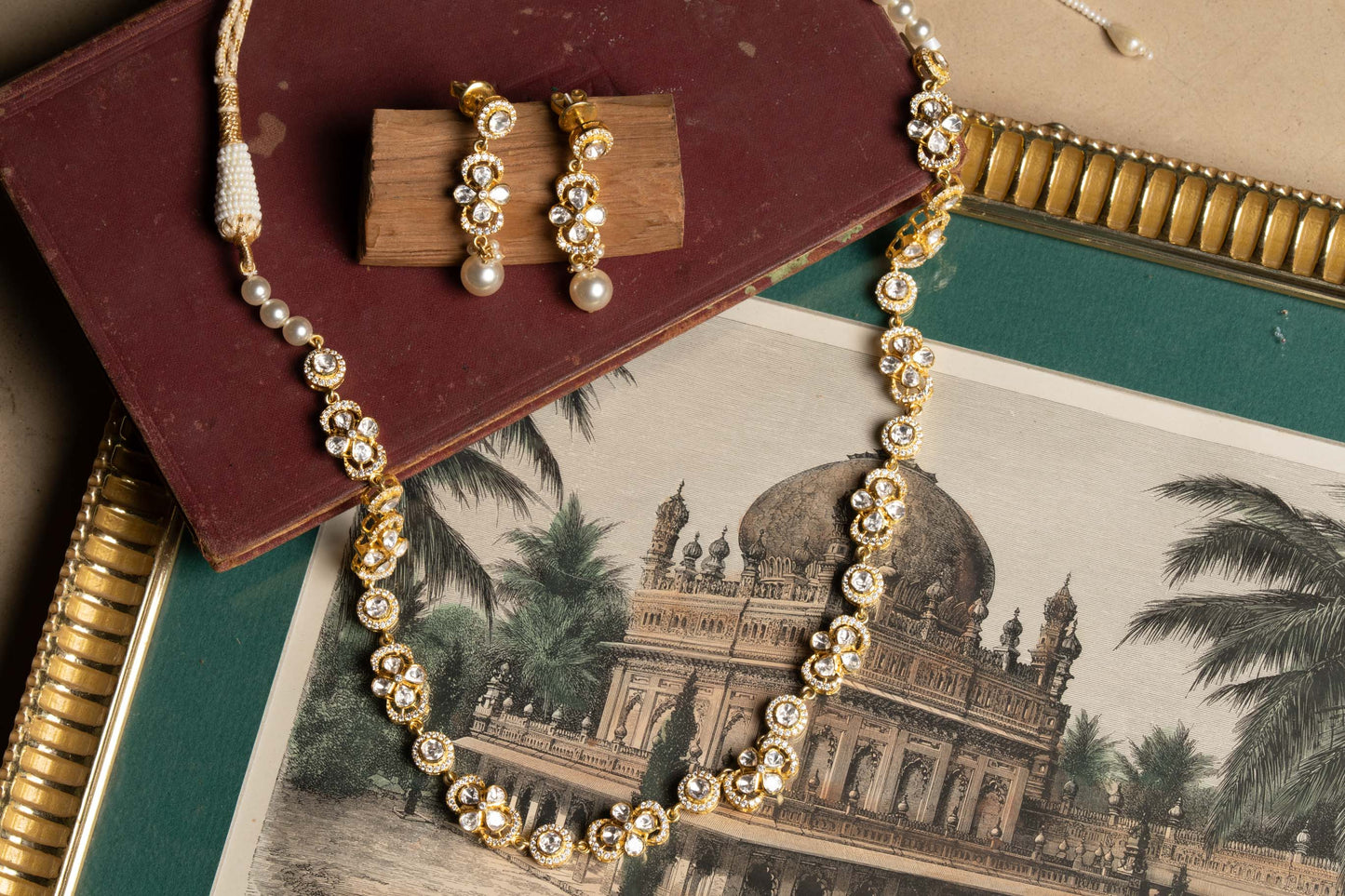 Polki Earrings with Pearl Drops