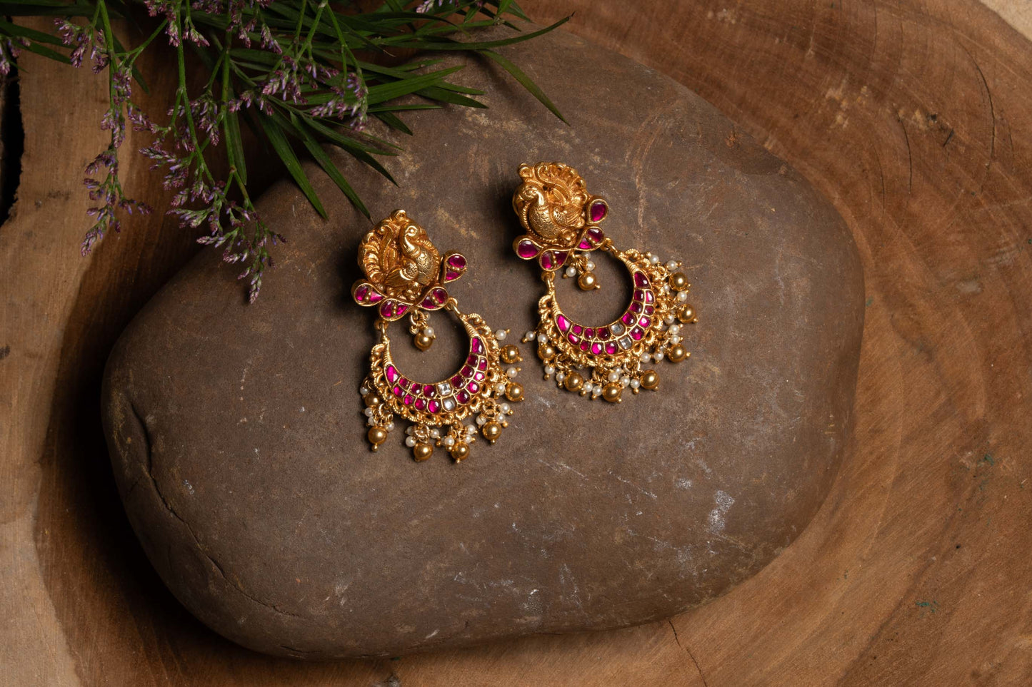 Kempu Peacock Antique Chandbalis