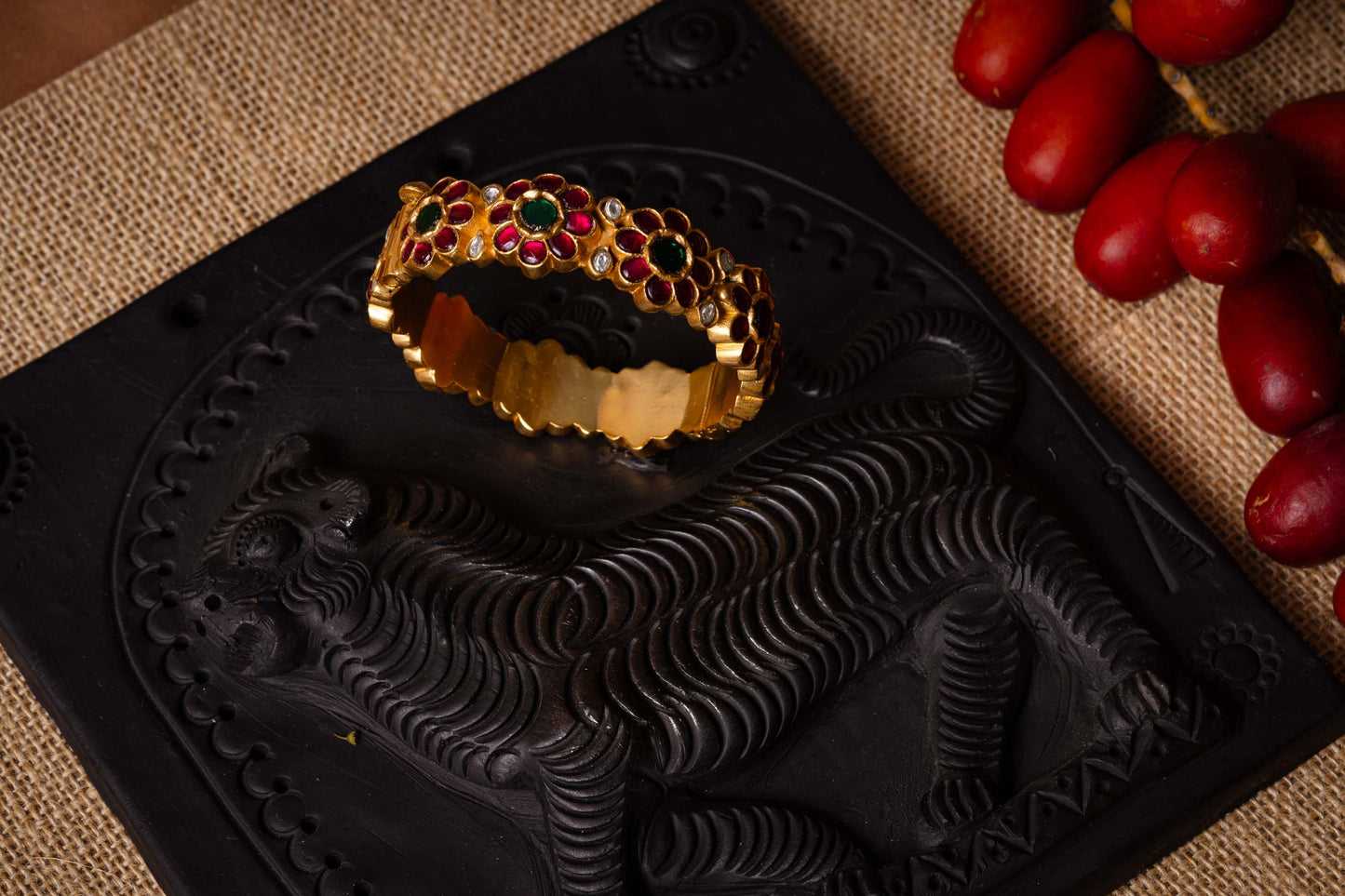 Floral Kundan Silver Kada