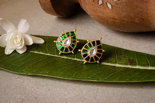 Green Kundan Studs