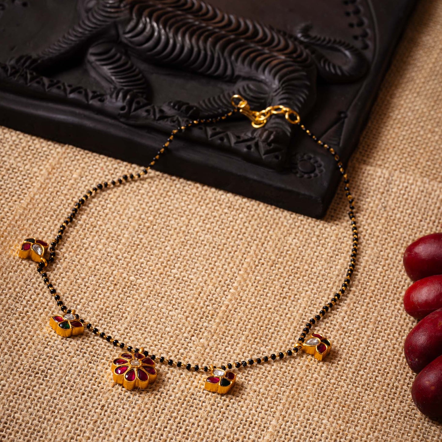 Kundan Charms Black Beads Chain