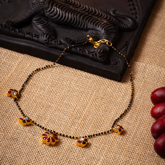 Kundan Charms Black Beads Chain