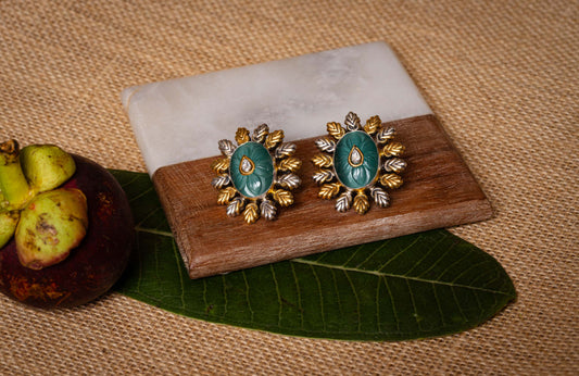 Green Stone Dual Tone Studs