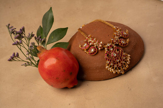 Short Red Kundan Necklace with Mango Motifs