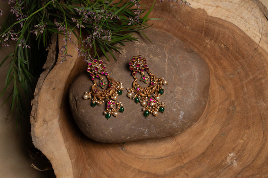 Floral Kundan Antique Chandbali's