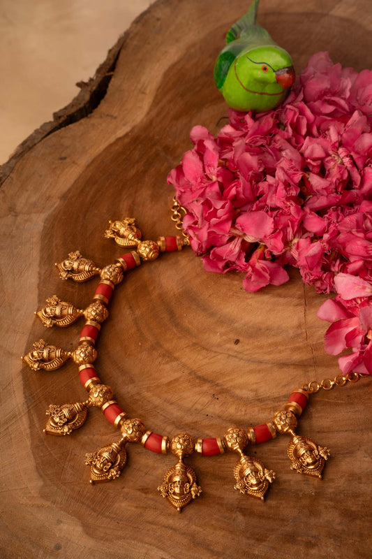 Antique Govinda Motifs Necklace with Corals Beads