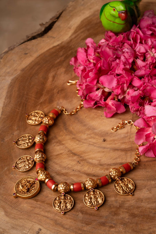 Antique Lakshmi Motifs Necklace with Corals Beads