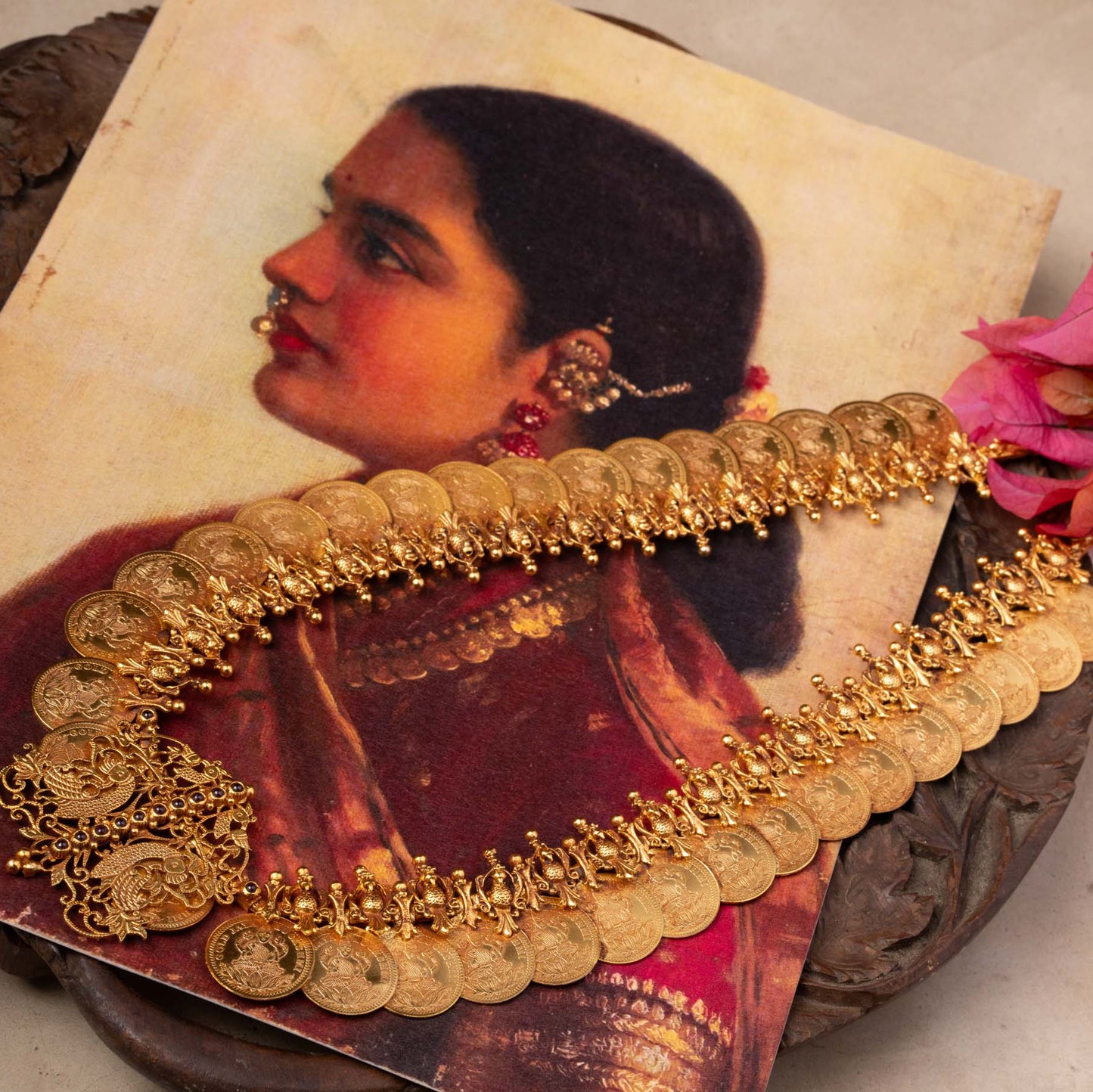 Lakshmi Coin Kasu Mala with Peacock Motifs