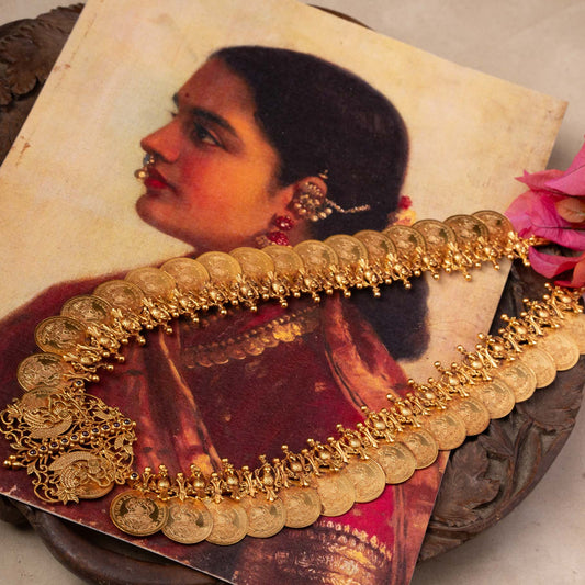 Lakshmi Coin Kasu Mala with Peacock Motifs