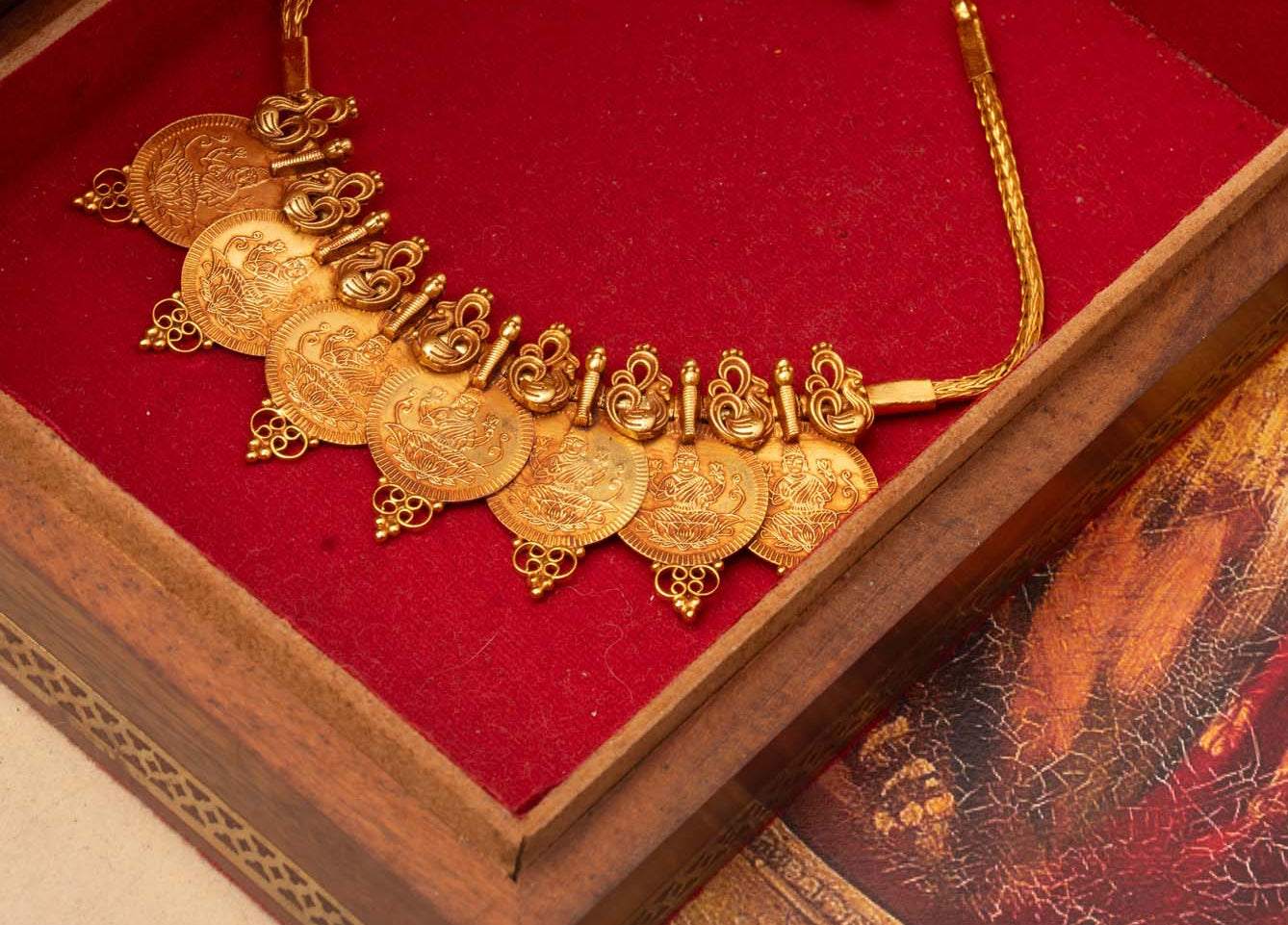 Short Coin Necklace with Peacock Motifs