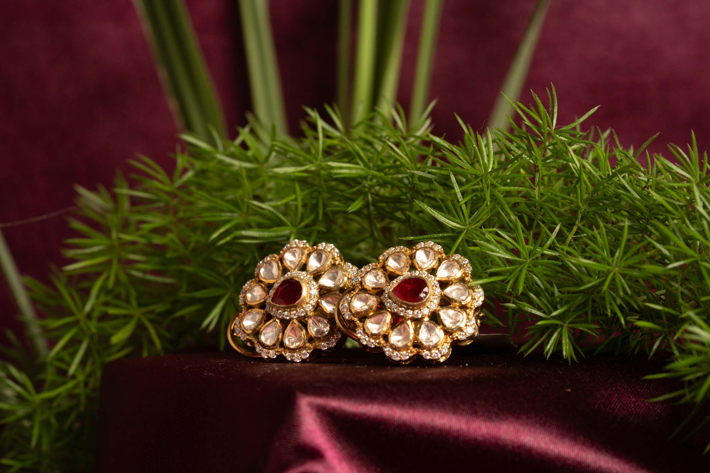 Red Polki Studs