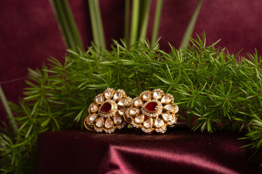 Red Polki Studs