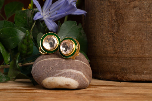 Polki Green enamel Studs