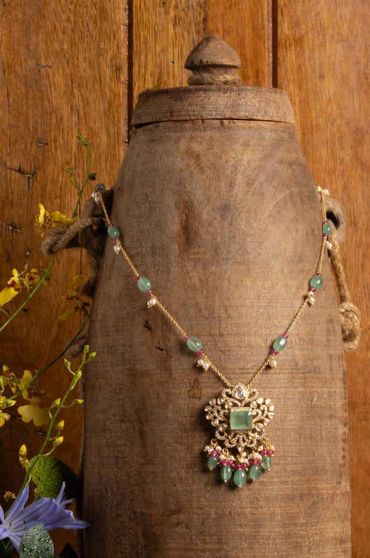 Floral Emerald Polki Chain