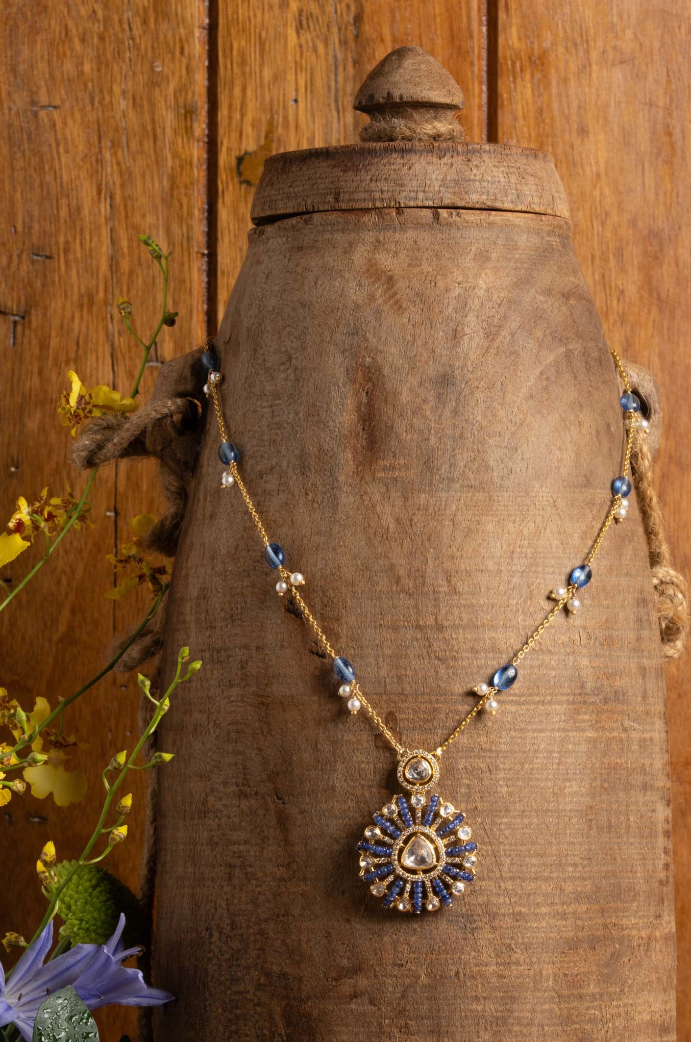 Blue Bead Polki Chain