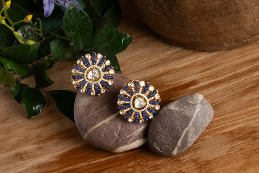 Blue Bead Polki Studs