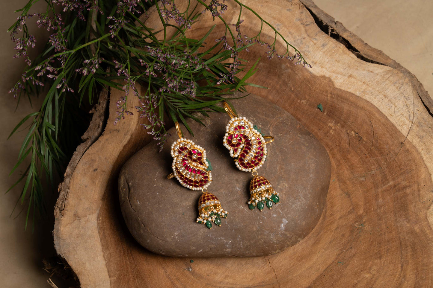 Peacock Kundan Earcuff Jhumkas