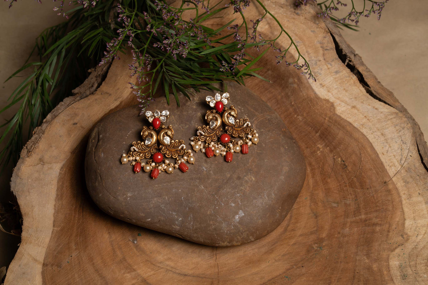 Coral Antique Moissanite Chandbali's