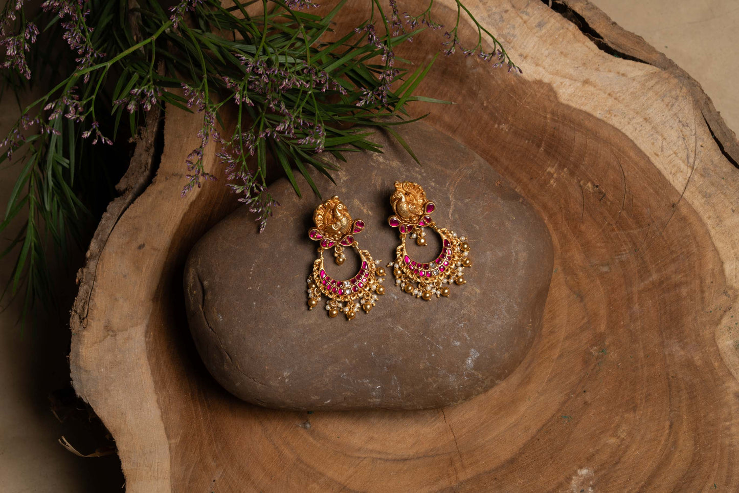 Kempu Peacock Antique Chandbalis