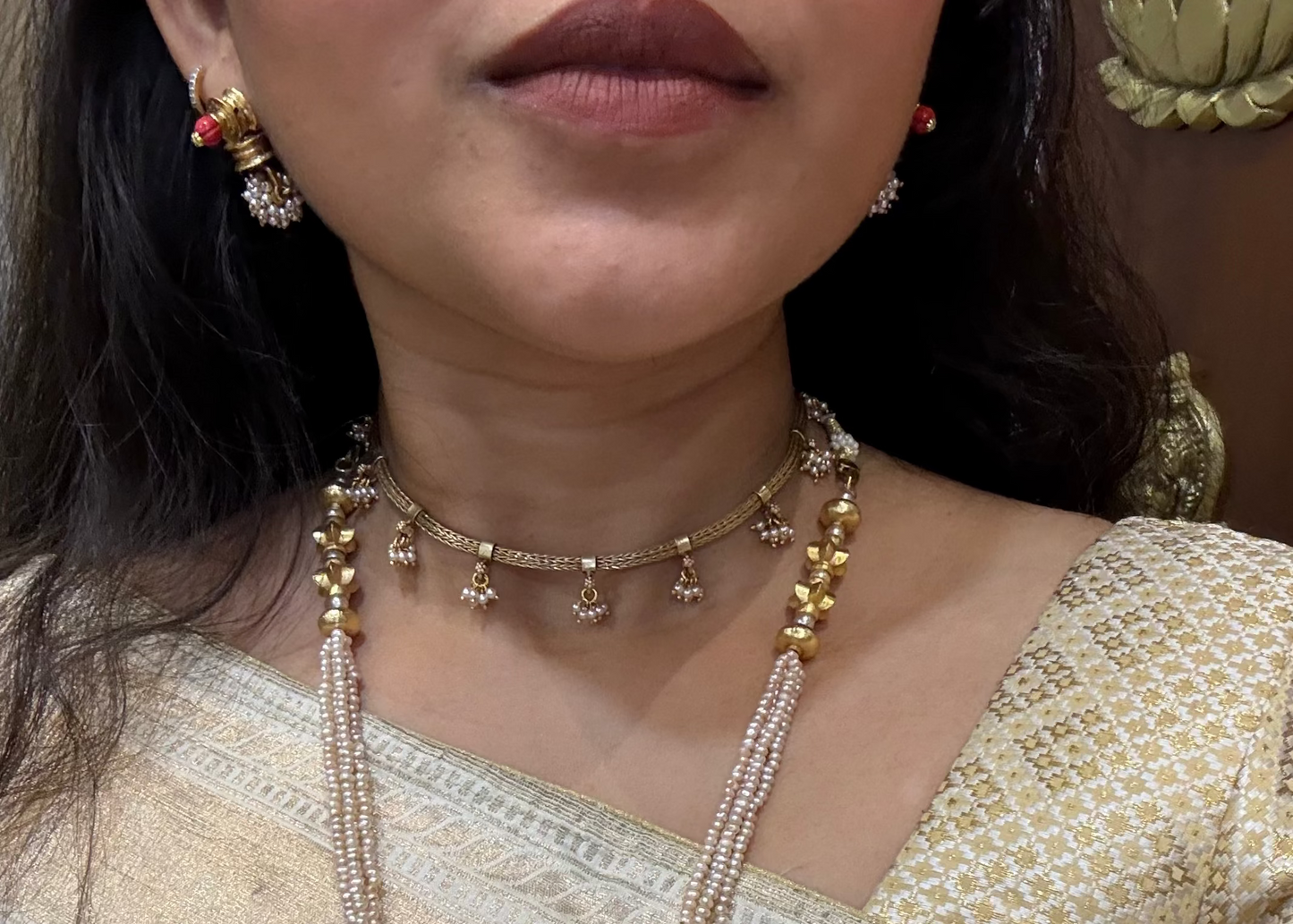 Mesh Chain with Pearl Hangings