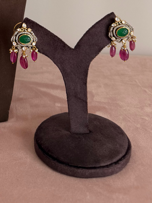 Victorian Studs with Emerald and Ruby drops