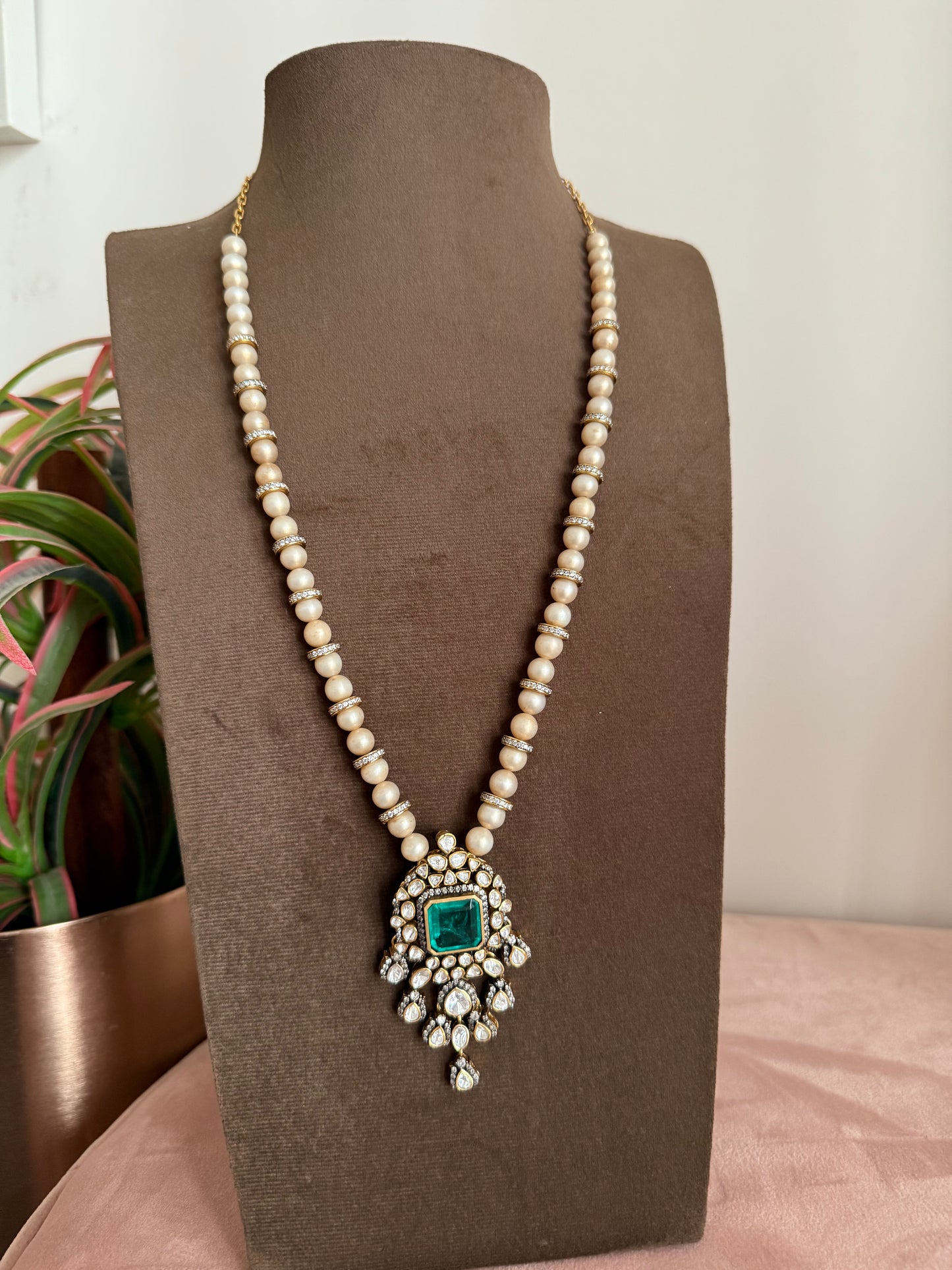 Victorian Moissanite Emerald Dollar with Fresh water Petals