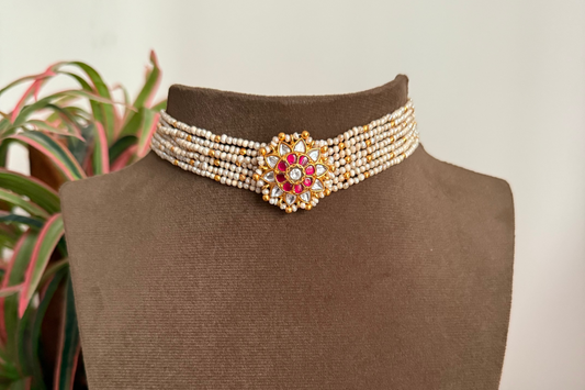 Flower Kundan Pearl Chocker