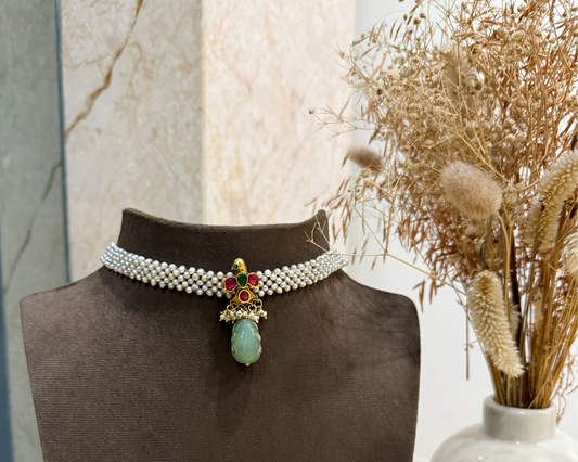 Pearl Chocker with Peacock Kundan