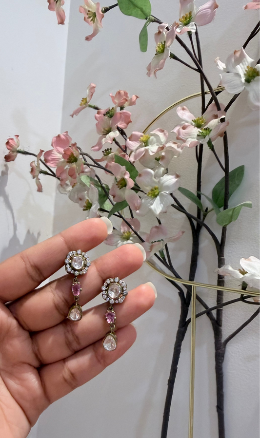 Polki Pink Tourmaline Studs