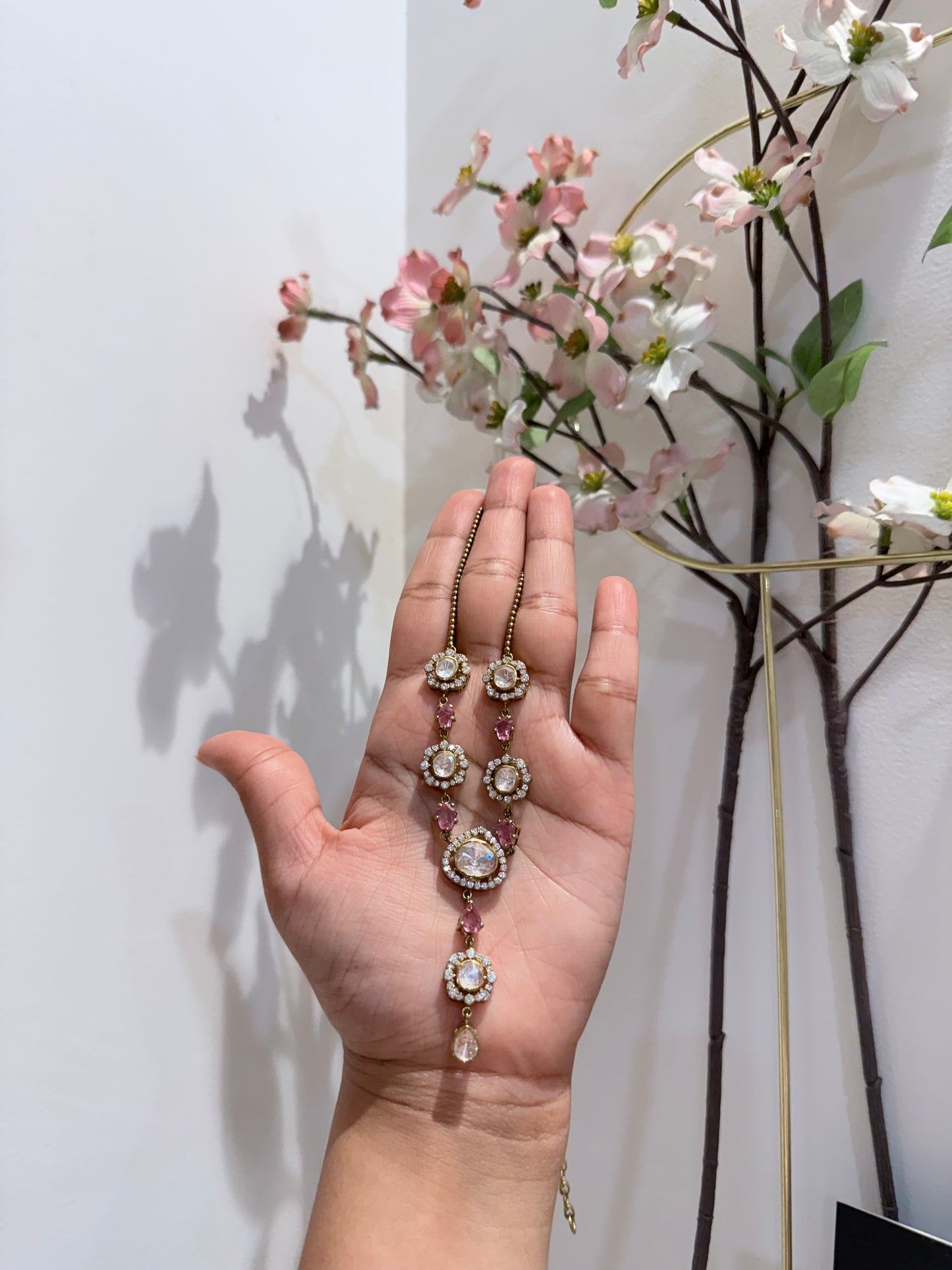 Polki Pink Tourmaline Pendant Chain
